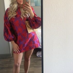 Tuckernuck Red and Purple Balloon-Sleeve Mini Dress